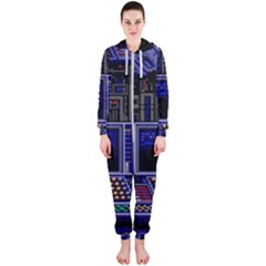 Blue Computer Monitor With Chair Game Digital Art Hooded Jumpsuit (ladies) by Bedest