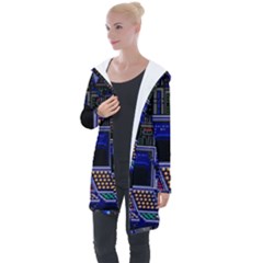 Blue Computer Monitor With Chair Game Digital Art Longline Hooded Cardigan by Bedest