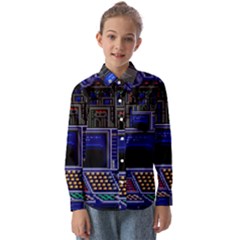 Blue Computer Monitor With Chair Game Digital Art Kids  Long Sleeve Shirt by Bedest