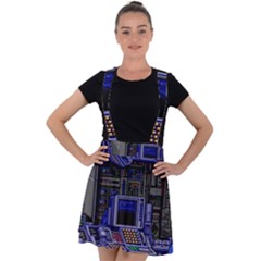 Blue Computer Monitor With Chair Game Digital Art Velvet Suspender Skater Skirt by Bedest