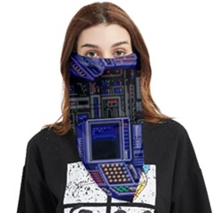 Blue Computer Monitor With Chair Game Digital Art Face Covering Bandana (triangle) by Bedest