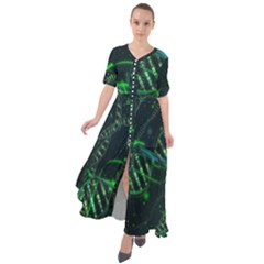 Green And Black Abstract Digital Art Waist Tie Boho Maxi Dress by Bedest