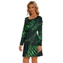 Green And Black Abstract Digital Art Long Sleeve Wide Neck Velvet Dress View2