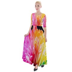 Abstract, Amoled, Back, Flower, Green Love, Orange, Pink, Half Sleeves Maxi Dress by nateshop