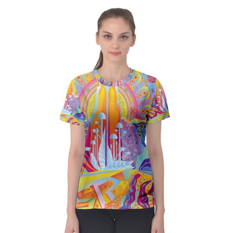 Multicolored Optical Illusion Painting Psychedelic Digital Art Women s Sport Mesh T-shirt by Bedest