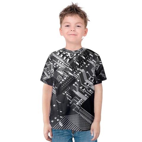 Black And Gray Circuit Board Computer Microchip Digital Art Kids  Cotton T-shirt by Bedest