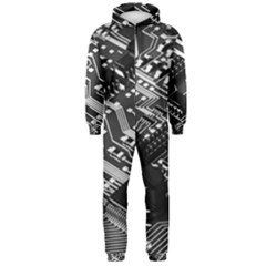 Black And Gray Circuit Board Computer Microchip Digital Art Hooded Jumpsuit (men) by Bedest