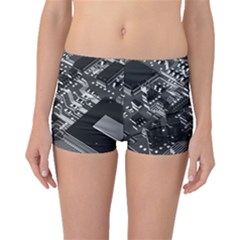 Black And Gray Circuit Board Computer Microchip Digital Art Boyleg Bikini Bottoms by Bedest