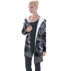 Black And Gray Circuit Board Computer Microchip Digital Art Longline Hooded Cardigan by Bedest