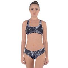 Black And Gray Circuit Board Computer Microchip Digital Art Criss Cross Bikini Set by Bedest