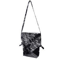 Black And Gray Circuit Board Computer Microchip Digital Art Folding Shoulder Bag by Bedest