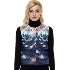 Blue And Brown Flower 3d Abstract Fractal Women s Button Up Puffer Vest by Bedest