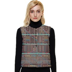 Digital Art Moog Music Synthesizer Vintage Women s Button Up Puffer Vest by Bedest