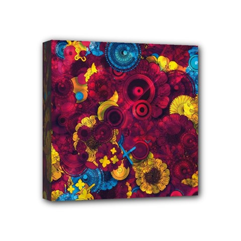 Psychedelic Digital Art Colorful Flower Abstract Multi Colored Mini Canvas 4  X 4  (stretched) by Bedest