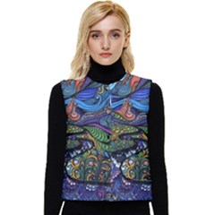 Multicolored Abstract Painting Artwork Psychedelic Colorful Women s Button Up Puffer Vest by Bedest