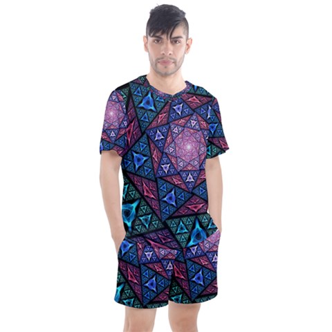 Purple Psychedelic Art Pattern Mosaic Design Fractal Art Men s Mesh T-shirt And Shorts Set by Bedest