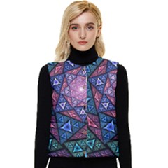 Purple Psychedelic Art Pattern Mosaic Design Fractal Art Women s Button Up Puffer Vest by Bedest