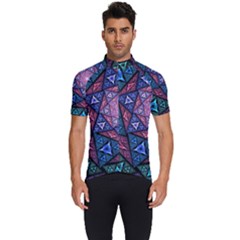 Purple Psychedelic Art Pattern Mosaic Design Fractal Art Men s Short Sleeve Cycling Jersey by Bedest