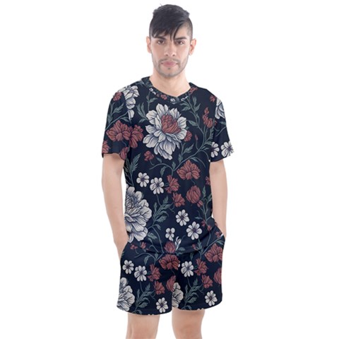 Flower Pattern Men s Mesh T-shirt And Shorts Set by Bedest