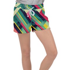 Abstract Geometric Design Pattern Women s Velour Lounge Shorts by Bedest