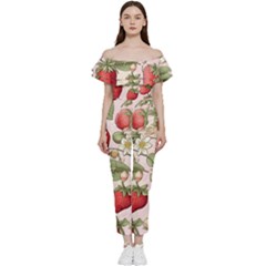 Strawberry Fruit Bardot Ruffle Jumpsuit by Bedest