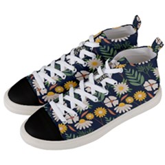 Flower Grey Pattern Floral Men s Mid-top Canvas Sneakers by Dutashop