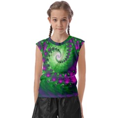 Fractal Spiral Purple Art Green Art Kids  Raglan Cap Sleeve T-shirt by Proyonanggan