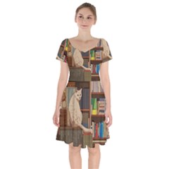 Library Aesthetic Short Sleeve Bardot Dress by Sarkoni