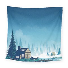 Winter Scenery Minimalist Night Landscape Square Tapestry (large) by Sarkoni