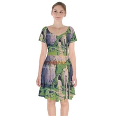 Painting Scenery Short Sleeve Bardot Dress by Sarkoni