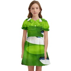 Golf Course Par Green Kids  Bow Tie Puff Sleeve Dress by Sarkoni