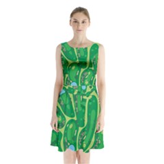 Golf Course Par Golf Course Green Sleeveless Waist Tie Chiffon Dress by Sarkoni