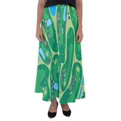 Golf Course Par Golf Course Green Flared Maxi Skirt by Sarkoni