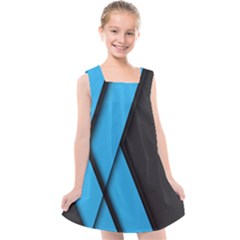 Blue Black Abstract Background, Geometric Background Kids  Cross Back Dress by nateshop