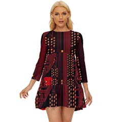 Technology Computer Circuit Long Sleeve Babydoll Dress by Sarkoni