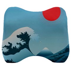 Minimalism Great Wave Off Kanagawa Velour Head Support Cushion by Sarkoni