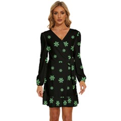 I Love Guitars In Pop Arts Blooming Style Long Sleeve Waist Tie Ruffle Velvet Dress by pepitasart