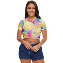 Watercolors Flowers Side Button Cropped T-shirt by LalyLauraFLM