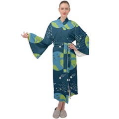 Seamless Pattern Cartoon Earth Planet Maxi Velvet Kimono by Grandong