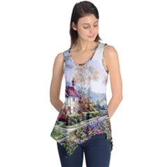 Colorful Cottage River Colorful House Landscape Garden Beautiful Painting Sleeveless Tunic by Grandong