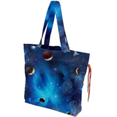 3d Universe Space Star Planet Drawstring Tote Bag by Grandong