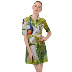 Peacock Art Belted Shirt Dress by Grandong