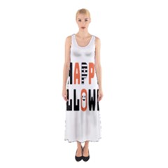 Happy Halloween Slot Text Orange Sleeveless Maxi Dress by Sarkoni