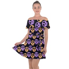 Halloween Skull Pattern Off Shoulder Velour Dress by Ndabl3x