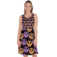 Halloween Skull Pattern Knee Length Skater Dress With Pockets by Ndabl3x