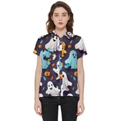 Ghost Pumpkin Scary Short Sleeve Pocket Shirt by Ndabl3x