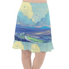 Digital Art Fantasy Landscape Fishtail Chiffon Skirt by uniart180623