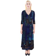 Pixel Art Night City Japan Quarter Sleeve Wrap Maxi Dress by Sarkoni