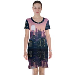 Pixel Art City Short Sleeve Nightdress by Sarkoni