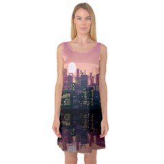 Pixel Art City Sleeveless Satin Nightdress by Sarkoni